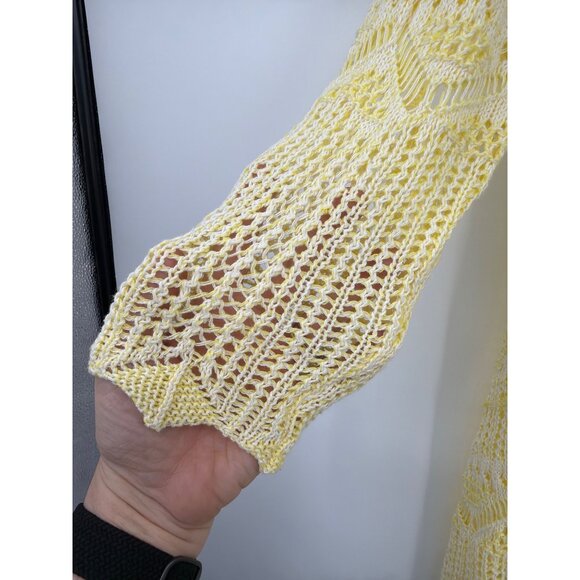 Jeanne Pierre Size M Yellow Open Knit Crochet Sweater Top Womens Pullover - Picture 2 of 6